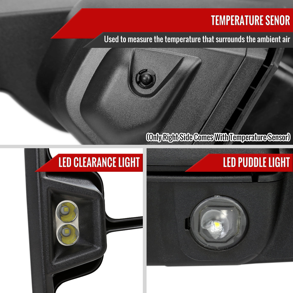2019-2024 GMC Sierra 1500 Power Adjustable, Heated, & Manual Extendable Black Towing Mirrors w/ Clear Lens LED Turn Signal & Clearance Lights