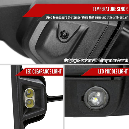 2019-2024 GMC Sierra 1500 Power Adjustable, Heated, & Manual Extendable Black Towing Mirrors w/ Clear Lens LED Turn Signal & Clearance Lights
