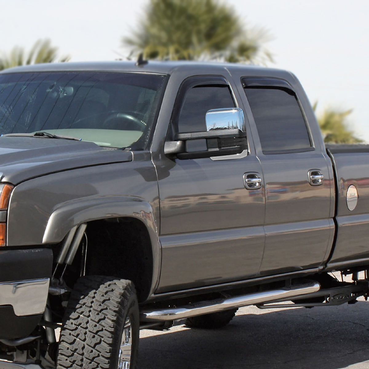 2002-2007 Chevrolet Silverado/Suburban/Tahoe/Avalanche GMC Sierra/Yukon/Yukon XL Power Heated Chrome Towing Mirrors w/ Smoked Lens LED Turn Signal & Clearance Lights