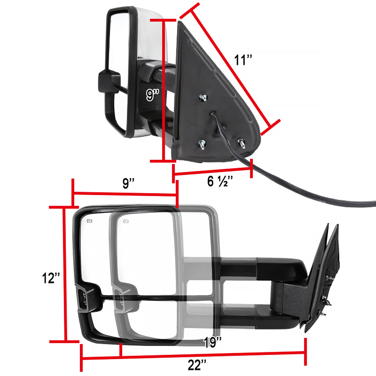 2002-2007 Chevrolet Silverado/Suburban/Tahoe/Avalanche GMC Sierra/Yukon/Yukon XL Power Heated Chrome Towing Mirrors w/ Amber Lens LED Turn Signal & Clearance Lights