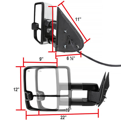 2002-2007 Chevrolet Silverado/Suburban/Tahoe/Avalanche GMC Sierra/Yukon/Yukon XL Power Heated Chrome Towing Mirrors w/ Amber Lens LED Turn Signal & Clearance Lights