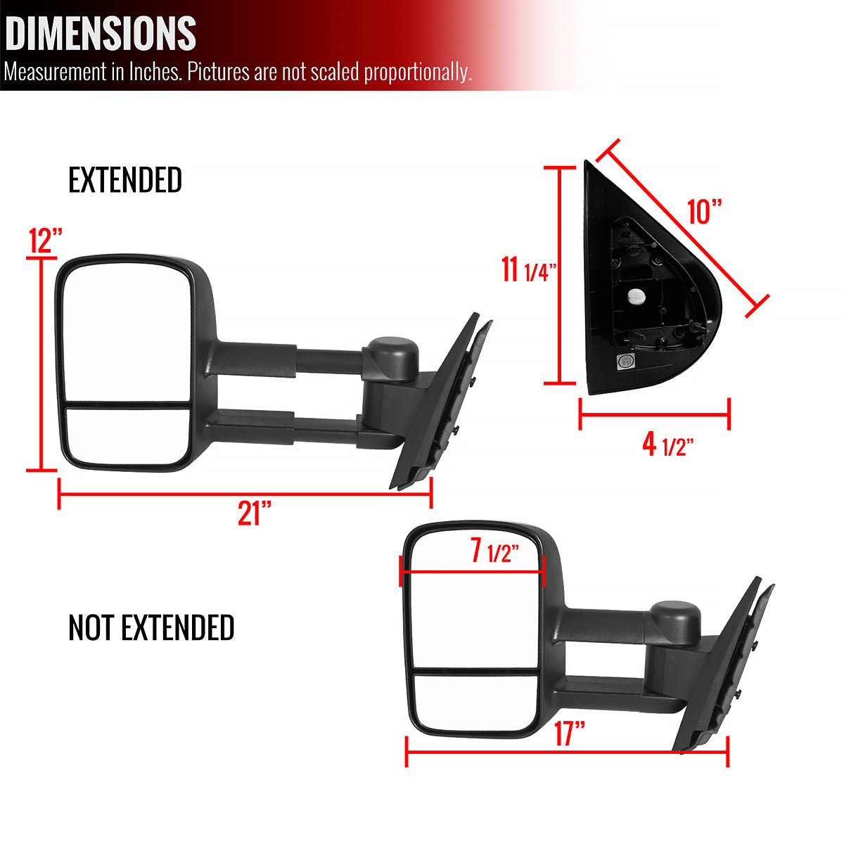 2007-2014 Chevrolet Silverado/Avalanche/Tahoe GMC Sierra/Yukon/Yukon XL Manual Adjustable & Extendable Black Towing Mirrors