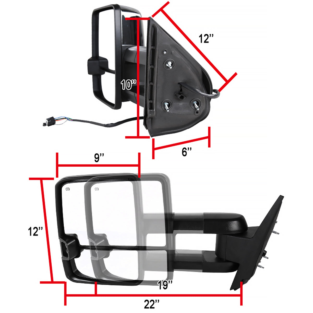 2007-2014 Chevrolet Silverado/Suburban GMC Sierra/Yukon/Yukon XL Power Adjustable, Heated, & Manual Extendable Chrome Towing Mirrors w/ LED Turn Signal & Clearance Lights
