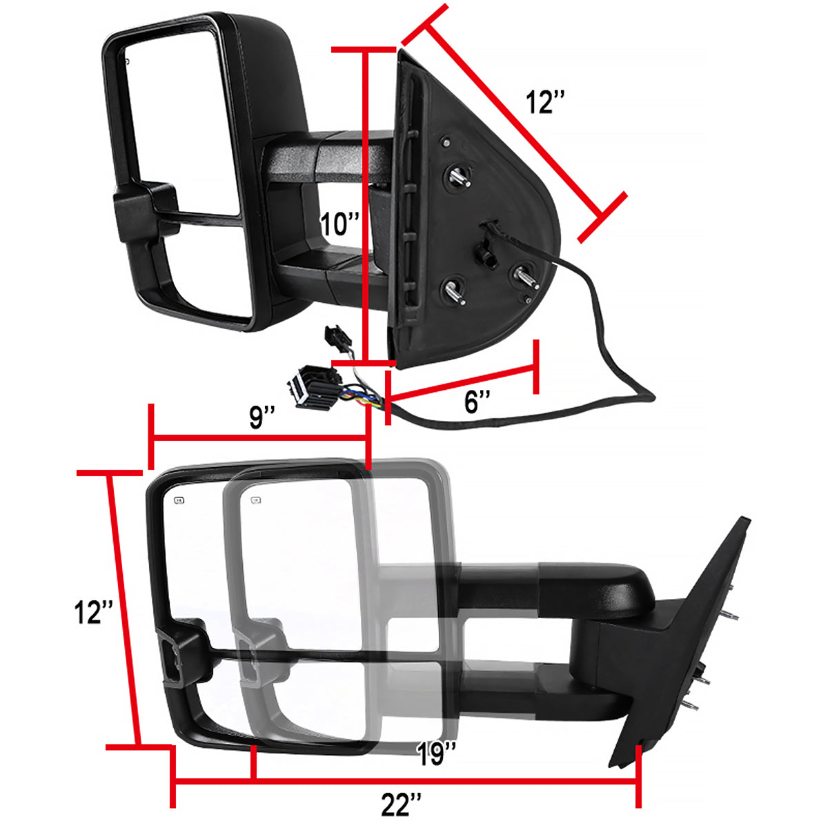 2007-2014 Chevrolet Silverado/Suburban/Avalanche/Tahoe GMC Sierra/Yukon/Yukon XL Power Heated Towing Mirrors w/ Smoked Lens LED Turn Signal & Clearance Lights