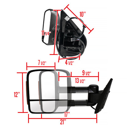 2007-2014 Chevrolet Silverado/Suburban/Avalanche/Tahoe GMC Sierra/Yukon/Yukon XL Power Heated Towing Mirrors w/ Smoked Lens LED Turn Signal Lights