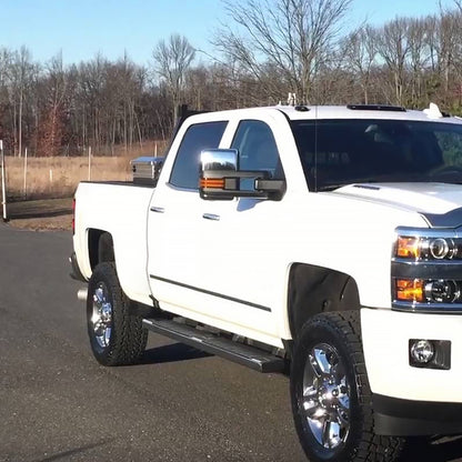 2014-2018 Chevrolet Silverado/ GMC Sierra Power Adjustable, Folding, Heated, & Manual Extendable Chrome Towing Mirrors w/ LED Turn Signal & Clearance Lights