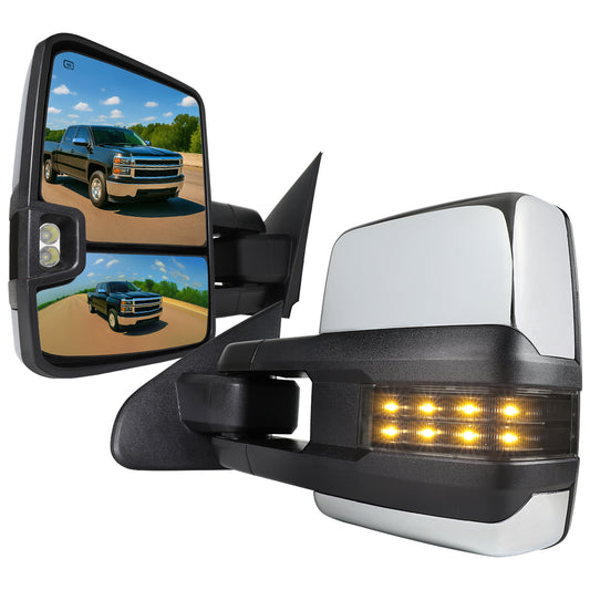 2014-2018 Chevrolet Silverado/ GMC Sierra Power Adjustable, Folding, Heated, & Manual Extendable Towing Mirrors w/ Smoked Lens LED Turn Signal & Clearance Lights