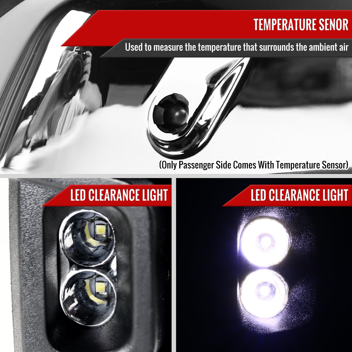 2014-2016 Chevrolet Silverado/GMC Sierra Power Heated ATS Manual Extendable Chrome Towing Mirrors w/ Smoked Lens LED Turn Signal & Clearance Lights