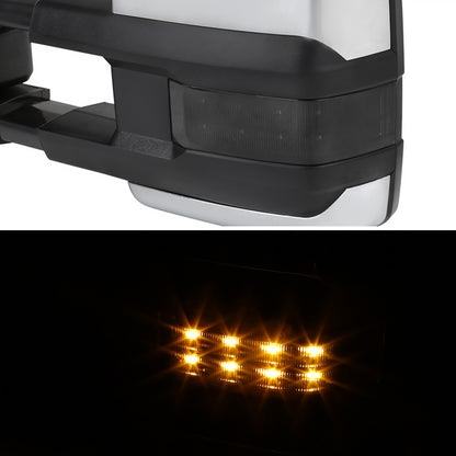 2014-2018 Chevrolet Silverado/GMC Sierra Power Adjustable, Heated, & Manual Extendable Chrome Towing Mirrors w/ Smoked Lens LED Turn Signal & Clearance Lights