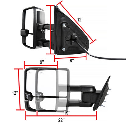 2014-2018 Chevrolet Silverado/GMC Sierra Power Adjustable, Heated, & Manual Extendable Chrome Towing Mirrors w/ Smoked Lens LED Turn Signal & Clearance Lights