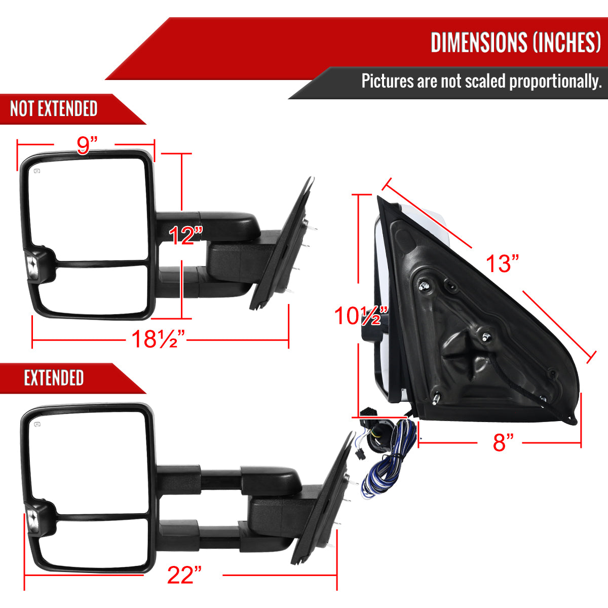 2014-2016 Chevrolet Silverado/GMC Sierra Power Heated ATS Manual Extendable Chrome Towing Mirrors w/ Amber Lens Turn Signal & Clearance Lights