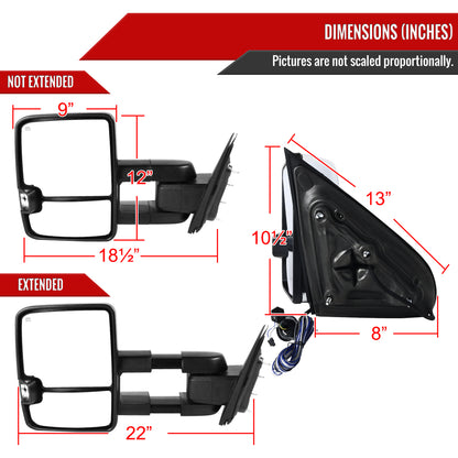 2014-2016 Chevrolet Silverado/GMC Sierra Power Heated ATS Manual Extendable Chrome Towing Mirrors w/ Amber Lens Turn Signal & Clearance Lights