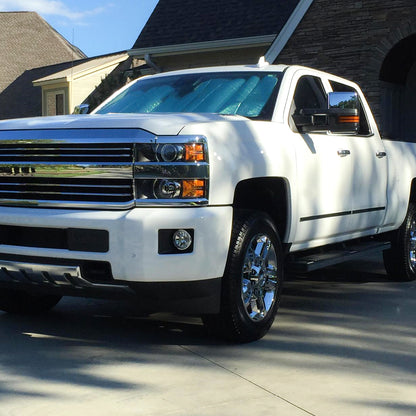 2014-2016 Chevrolet Silverado/GMC Sierra Power Heated ATS Manual Extendable Chrome Towing Mirrors w/ Amber Lens Turn Signal & Clearance Lights