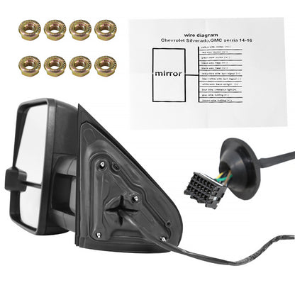 2014-2018 Chevrolet Silverado/ GMC Sierra Power Adjustable, Folding, Heated, & Manual Extendable Black Towing Mirrors w/ Smoked Lens LED Turn Signal & Clearance Lights