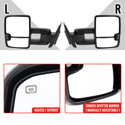 2014-2016 Chevrolet Silverado/GMC Sierra Power Heated ATS Manual Extendable Towing Mirrors w/ Smoked Lens LED Turn Signal & Clearance Lights