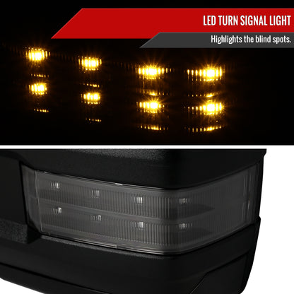 2014-2016 Chevrolet Silverado/GMC Sierra Power Heated ATS Manual Extendable Towing Mirrors w/ Smoked Lens LED Turn Signal & Clearance Lights