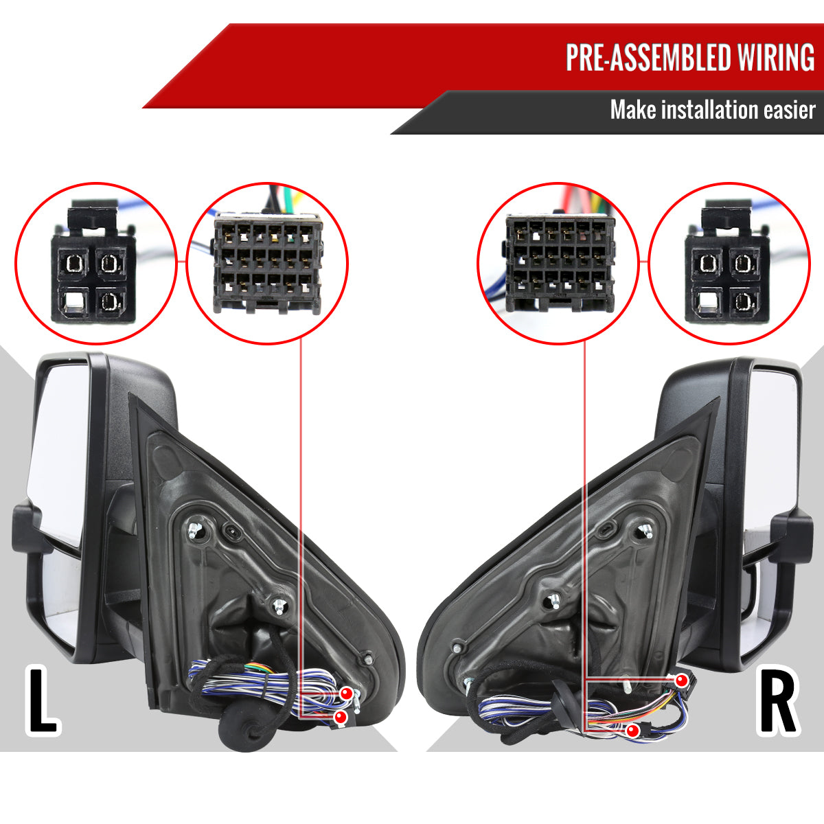 2014-2016 Chevrolet Silverado/GMC Sierra Power Heated ATS Manual Extendable Towing Mirrors w/ Smoked Lens LED Turn Signal & Clearance Lights