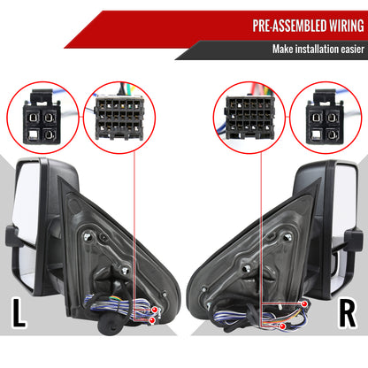2014-2016 Chevrolet Silverado/GMC Sierra Power Heated ATS Manual Extendable Towing Mirrors w/ Smoked Lens LED Turn Signal & Clearance Lights