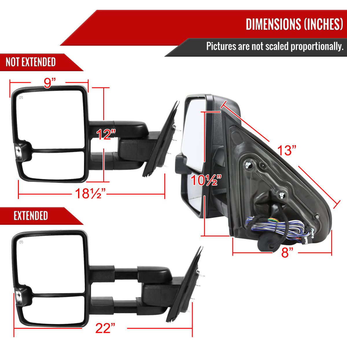 2014-2016 Chevrolet Silverado/GMC Sierra Power Heated ATS Manual Extendable Towing Mirrors w/ Smoked Lens LED Turn Signal & Clearance Lights
