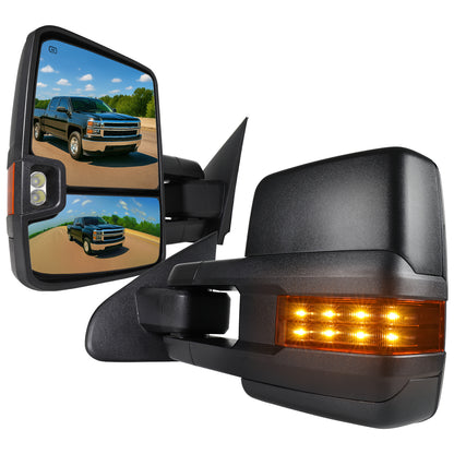 2014-2016 Chevrolet Silverado/GMC Sierra Power Heated ATS Manual Extendable Towing Mirrors w/ Amber Lens LED Turn Signal & Clearance Lights