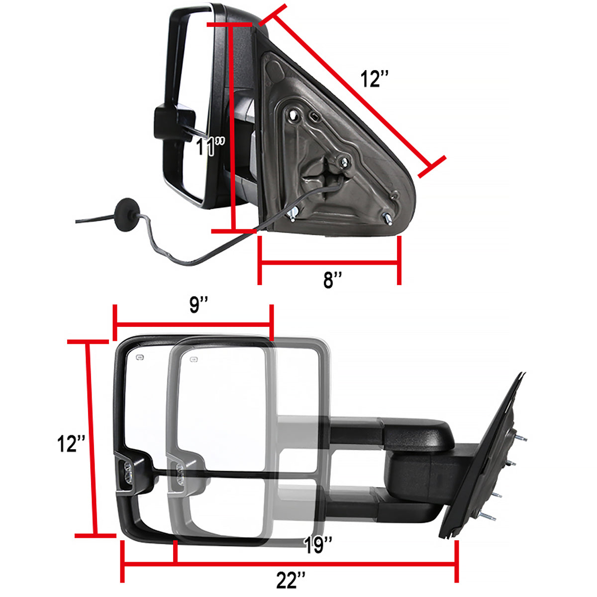 2014-2018 Chevrolet Silverado/GMC Sierra Power Heated Manual Extendable Towing Mirrors w/ Amber Lens LED Turn Signal & Clearance Lights