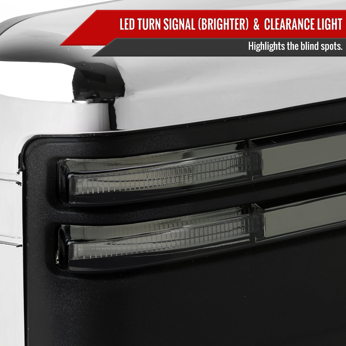 2019-2023 Chevrolet Silverado 1500 Power Adjustable, Heated, & Manual Extendable Chrome Towing Mirrors w/ Smoked Lens LED Turn Signal & Clearance Lights