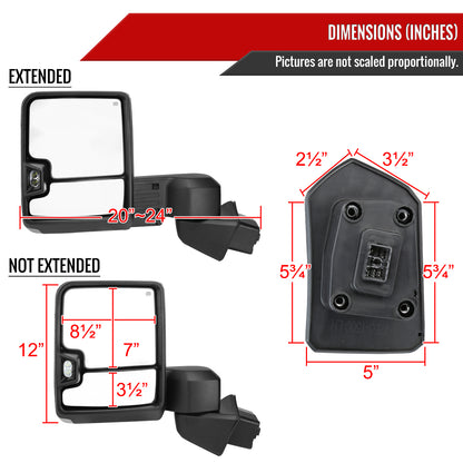 2019-2023 Chevrolet Silverado 1500 Power Adjustable, Heated, & Manual Extendable Chrome Towing Mirrors w/ Smoked Lens LED Turn Signal & Clearance Lights