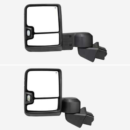2019-2023 Chevrolet Silverado 1500 Power Adjustable, Heated, & Manual Extendable Black Towing Mirrors w/ Smoked Lens LED Turn Signal & Clearance Lights