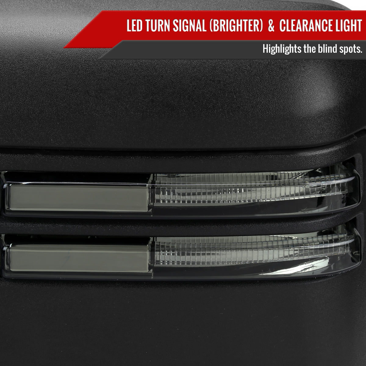 2019-2023 Chevrolet Silverado 1500 Power Adjustable, Heated, & Manual Extendable Black Towing Mirrors w/ Smoked Lens LED Turn Signal & Clearance Lights