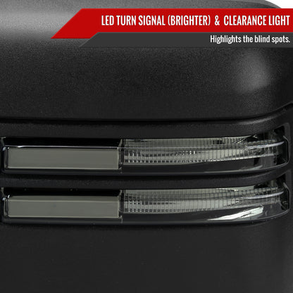 2019-2023 Chevrolet Silverado 1500 Power Adjustable, Heated, & Manual Extendable Black Towing Mirrors w/ Smoked Lens LED Turn Signal & Clearance Lights