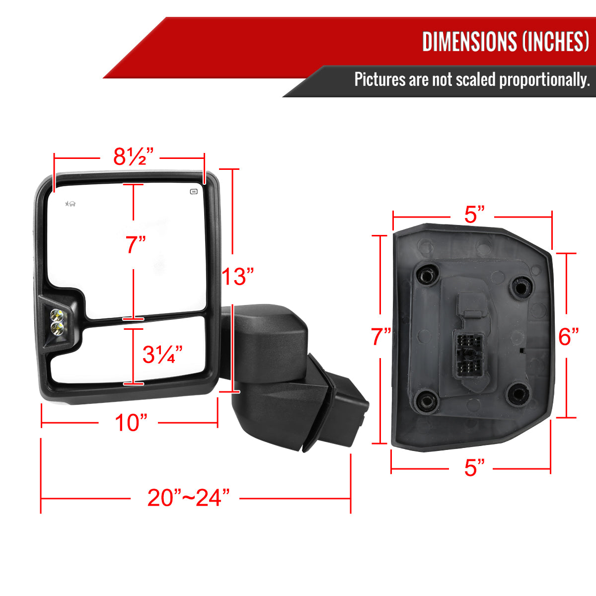 2020-2024 Chevrolet Silverado/GMC Sierra 2500HD/3500HD Power Adjustable, Heated, & Manual Extendable Chrome Towing Mirrors w/ Smoked Lens LED Turn Signal & Clearance Lights