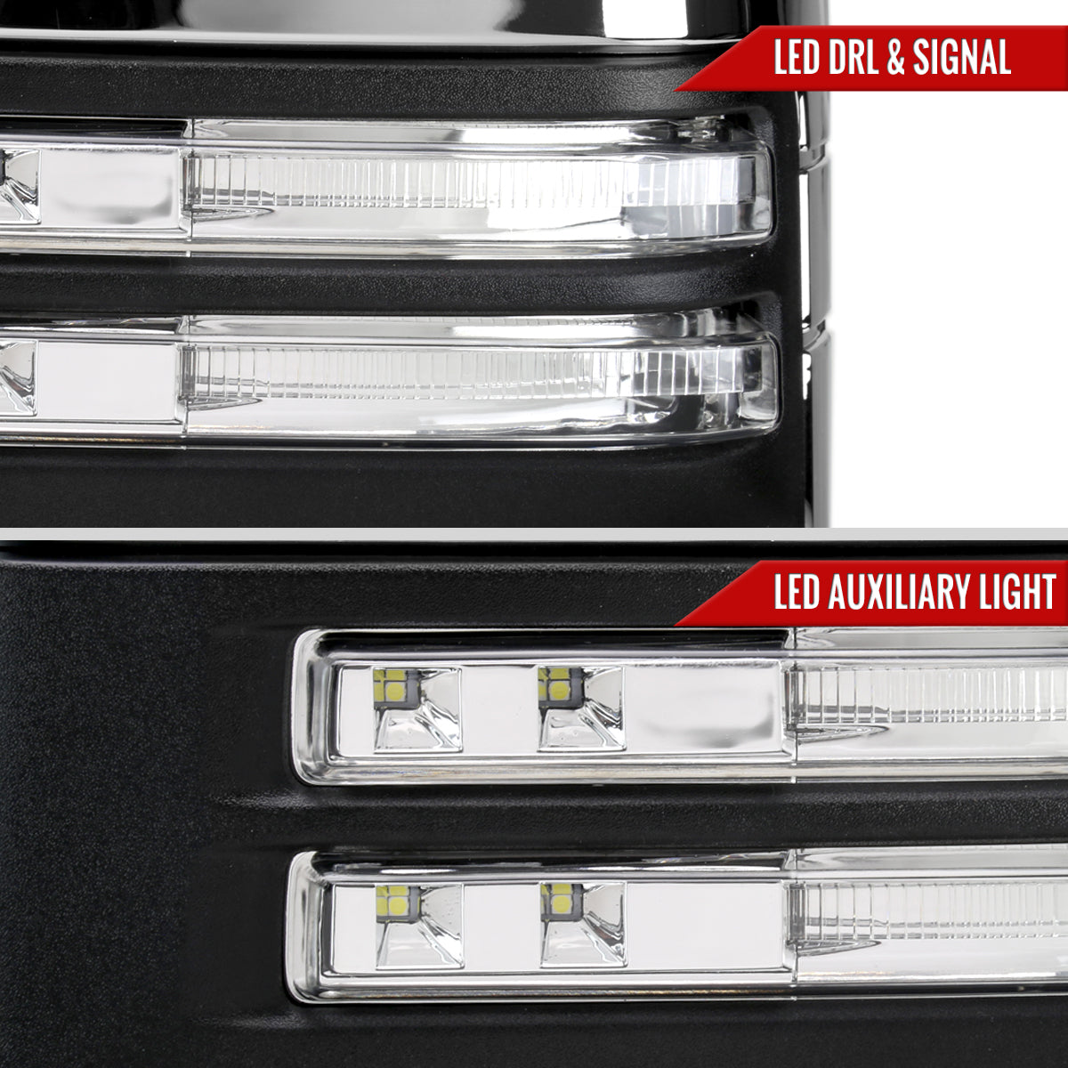 2020-2024 Chevrolet Silverado/GMC Sierra 2500HD/3500HD Power Adjustable, Heated, & Manual Extendable Chrome Towing Mirrors w/ Clear Lens LED Turn Signal & Clearance Lights