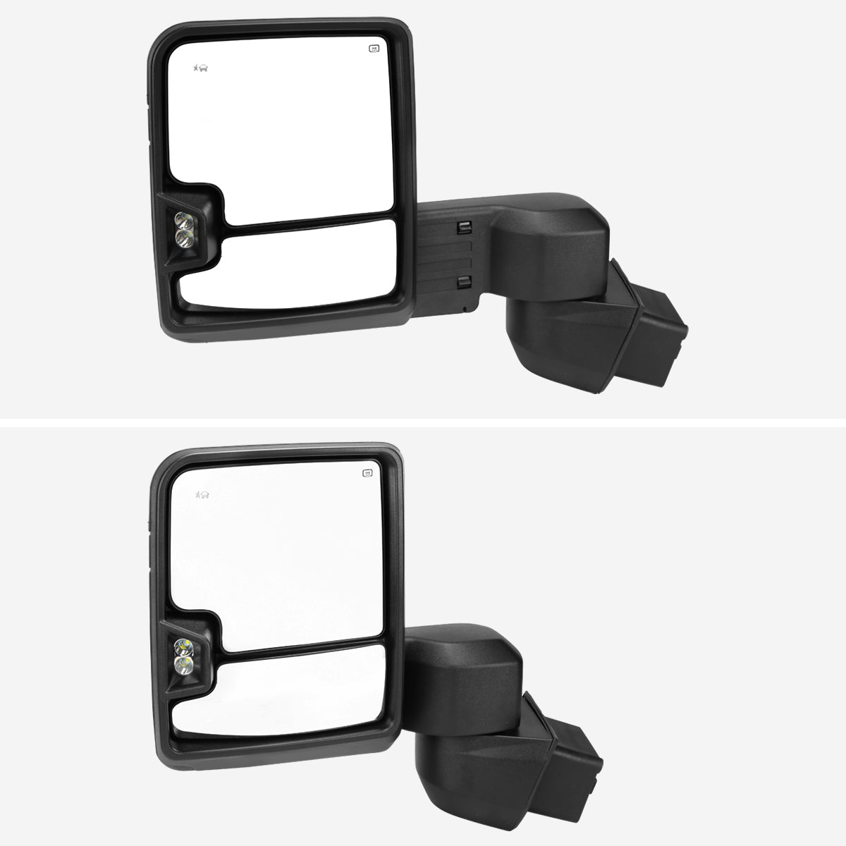 2020-2024 Chevrolet Silverado/GMC Sierra 2500HD/3500HD Power Adjustable, Heated, & Manual Extendable Black Towing Mirrors w/ Smoked Lens LED Turn Signal & Clearance Lights