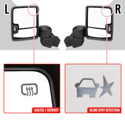 2020-2024 Chevrolet Silverado/GMC Sierra 2500HD/3500HD Power Adjustable, Heated, & Manual Extendable Black Towing Mirrors w/ Smoked Lens LED Turn Signal & Clearance Lights