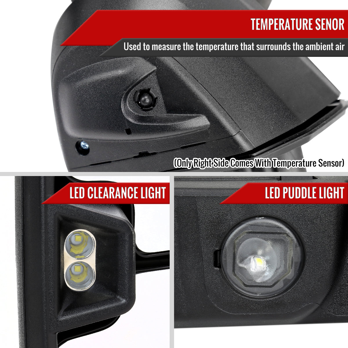 2020-2024 Chevrolet Silverado/GMC Sierra 2500HD/3500HD Power Adjustable, Heated, & Manual Extendable Black Towing Mirrors w/ Clear Lens LED Turn Signal & Clearance Lights