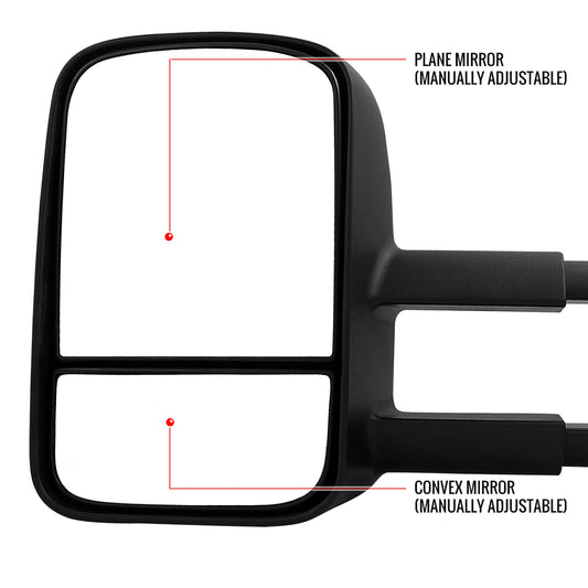 1999-2007 Chevrolet Silverado/Tahoe/Suburban GMC Sierra/Yukon XL Manual Adjustable & Extendable Black Cover Towing Mirrors