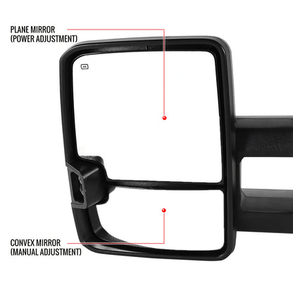1999-2002 Chevrolet Silverado/Tahoe/Suburban/Avalanche GMC Sierra/Yukon/Yukon XL Power Heated Manual Extendable Chrome Towing Mirrors w/ Smoked Lens LED Turn Signal & Clearance Lights