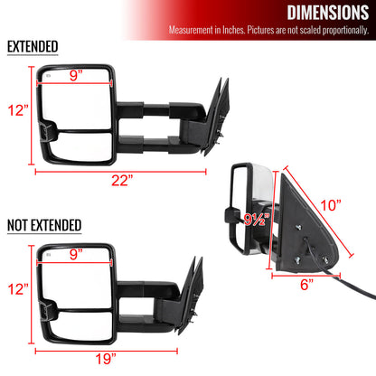 1999-2002 Chevrolet Silverado/Tahoe/Suburban/Avalanche GMC Sierra/Yukon/Yukon XL Power Heated Manual Extendable Chrome Towing Mirrors w/ Smoked Lens LED Turn Signal & Clearance Lights