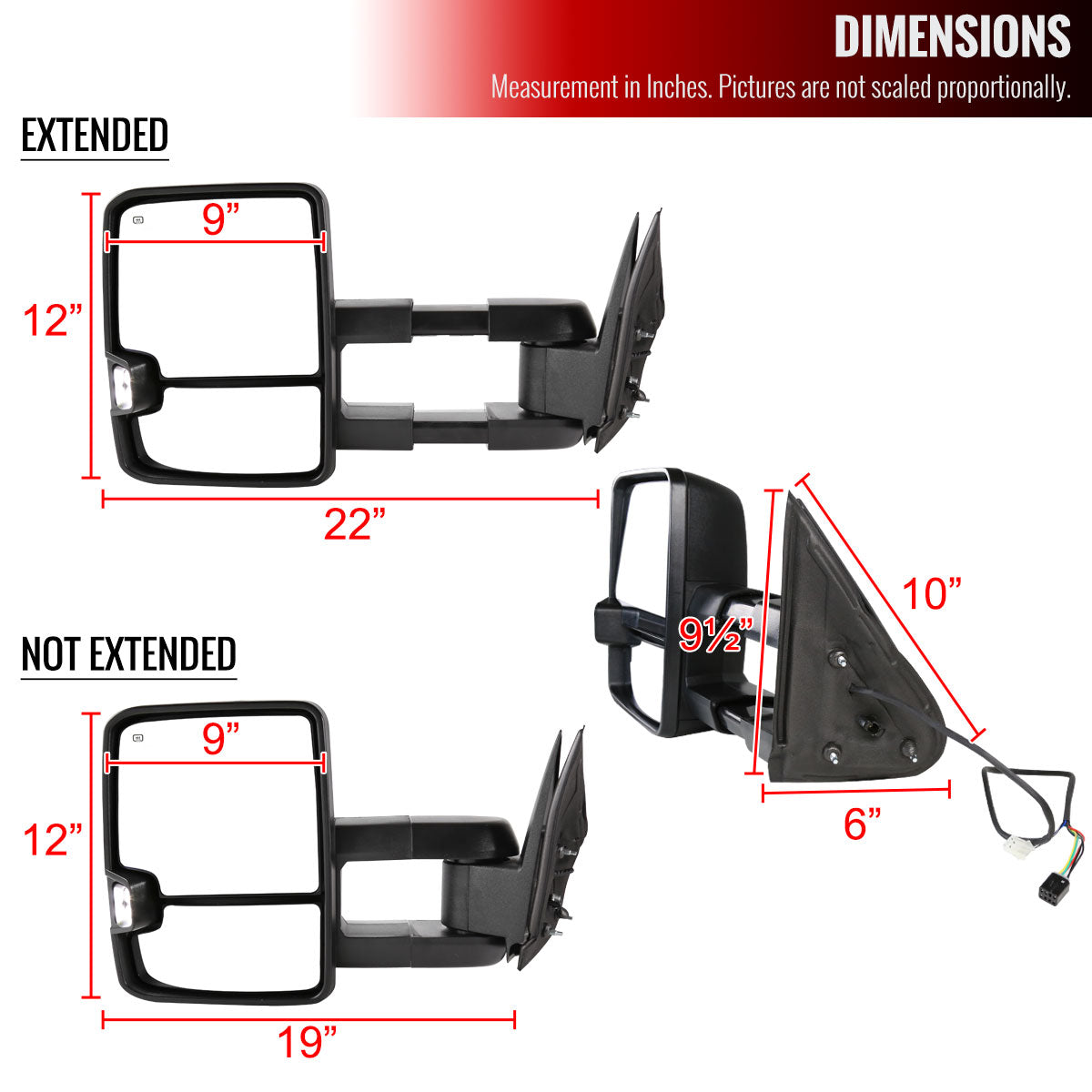 1999-2002 Chevrolet Silverado/Tahoe/Suburban/Avalanche GMC Sierra/Yukon/Yukon XL Power Heated Manual Extendable Towing Mirrors w/ Smoked Lens LED Turn Signal & Clearance Lights