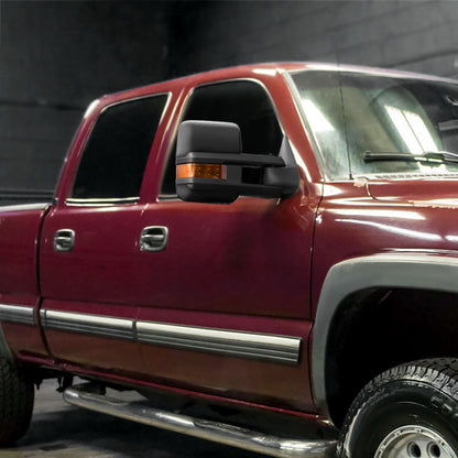 1999-2002 Chevrolet Silverado/Tahoe/Suburban/Avalanche GMC Sierra/Yukon/Yukon XL Power Heated Manual Extendable Towing Mirrors w/ Amber Lens LED Turn Signal & Clearance Lights