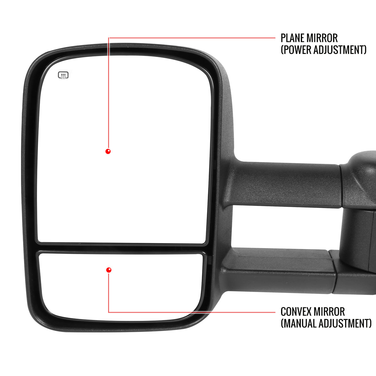 1999-2002 Chevrolet Silverado/Tahoe/Suburban GMC Sierra/Yukon XL Power Heated Manual Extendable Towing Mirrors