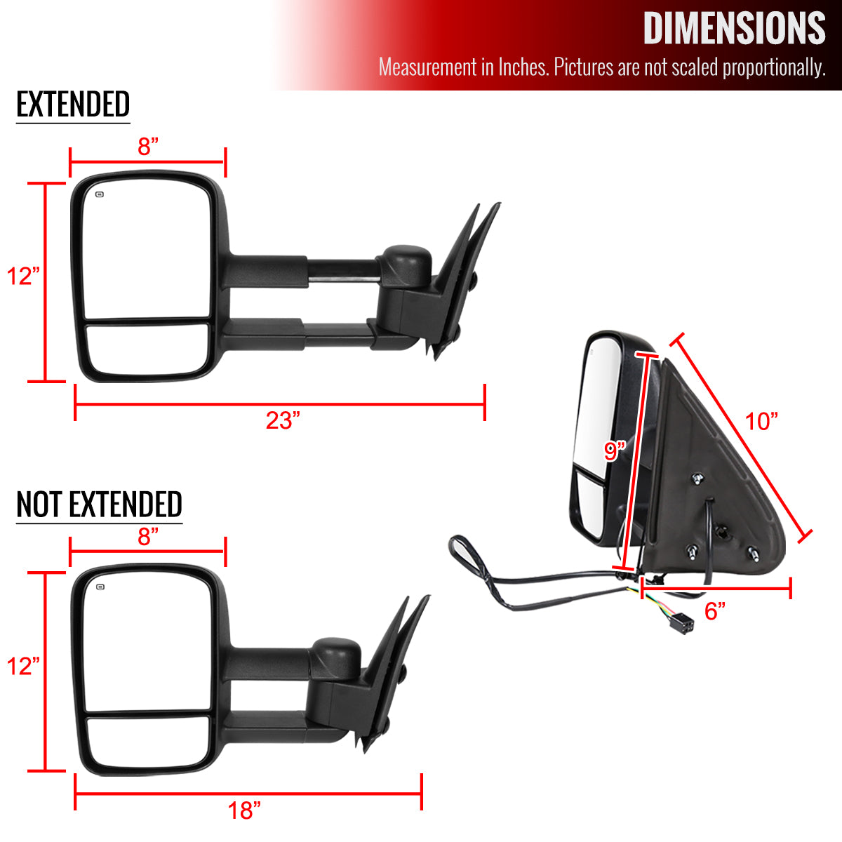 1999-2002 Chevrolet Silverado/Tahoe/Suburban GMC Sierra/Yukon XL Power Heated Manual Extendable Towing Mirrors