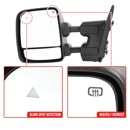2016-2022 Nissan Titan Power Adjustable, BSM, & Manually Extendable Chrome Towing Mirrors with Clear Lens LED Turn Signal & Puddle Lights