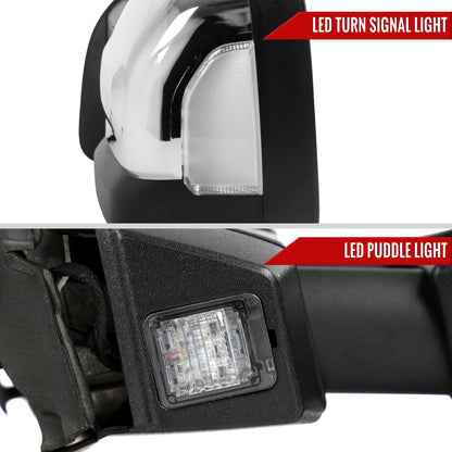 2016-2022 Nissan Titan Power Adjustable, BSM, Memory Fuction, & Manually Extendable Chrome Towing Mirrors with Clear Lens LED Turn Signal & Puddle Lights