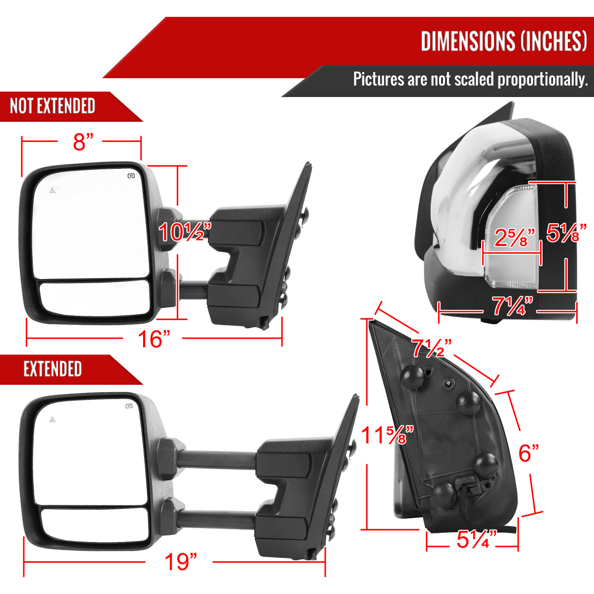 2016-2022 Nissan Titan Power Adjustable, BSM, Memory Fuction, & Manually Extendable Chrome Towing Mirrors with Clear Lens LED Turn Signal & Puddle Lights