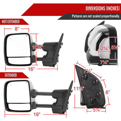 2016-2022 Nissan Titan Power Adjustable, BSM, Memory Fuction, & Manually Extendable Chrome Towing Mirrors with Clear Lens LED Turn Signal & Puddle Lights