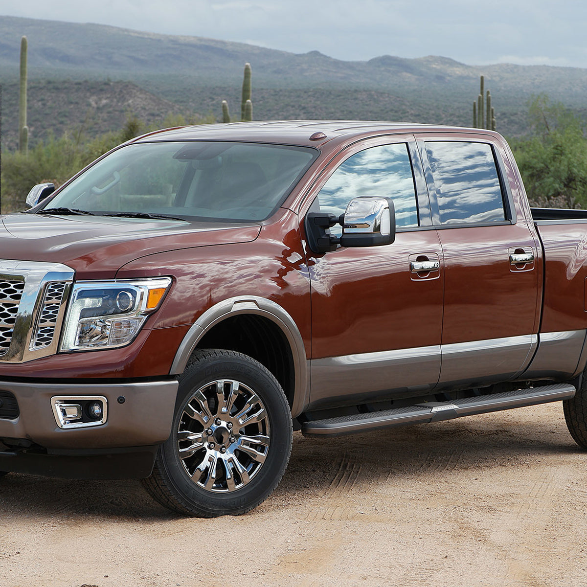 2016-2022 Nissan Titan Power Adjustable, BSM, Memory Fuction, & Manually Extendable Chrome Towing Mirrors with Clear Lens LED Turn Signal & Puddle Lights