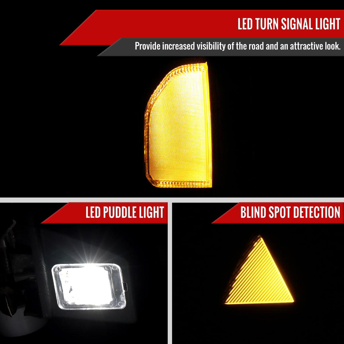 2016-2022 Nissan Titan Power Adjustable, BSM, Memory Fuction, & Manually Extendable Black Towing Mirrors with Clear Lens LED Turn Signal & Puddle Lights