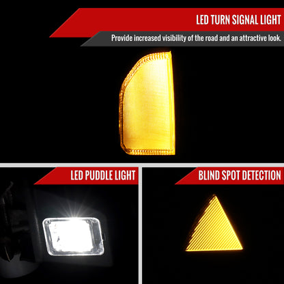 2016-2022 Nissan Titan Power Adjustable, BSM, Memory Fuction, & Manually Extendable Black Towing Mirrors with Clear Lens LED Turn Signal & Puddle Lights