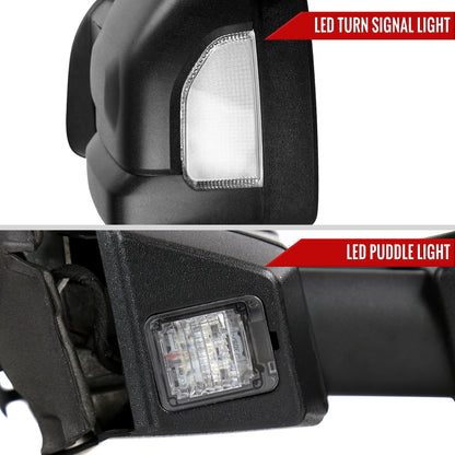 2016-2022 Nissan Titan Power Adjustable, BSM, Memory Fuction, & Manually Extendable Black Towing Mirrors with Clear Lens LED Turn Signal & Puddle Lights